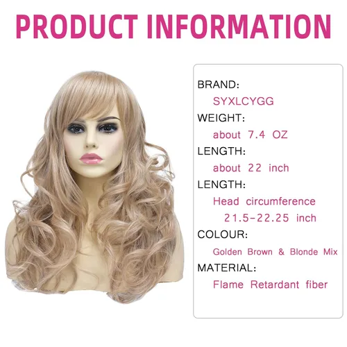 Miniatura 3 de SYXLCYGG Pelucas largas de 22 pulgadas, rubia, ondulada, sintética, para uso diario, para mujer, disfraces de Halloween, fiestas, pelucas de cabello