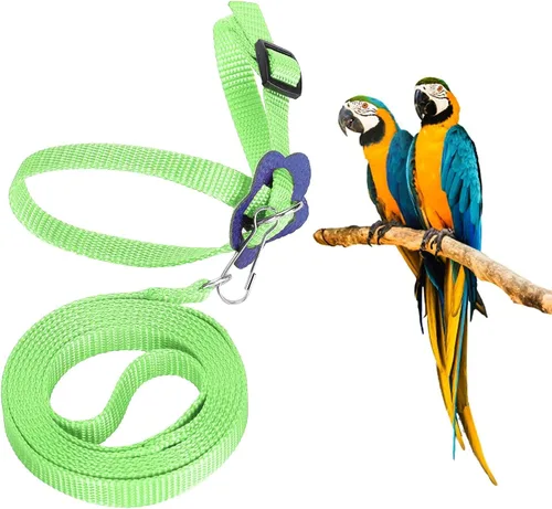 Miniatura 5 de Arnés y correa para pájaros, 47.2 in para mascotas, cuerda de entrenamiento ajustable de nailon antimordeduras para loro volador al aire libre