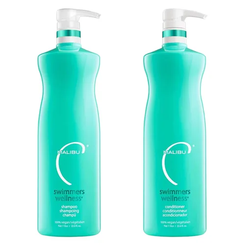 Malibu C Swimmers Wellness Shampoo & Conditioner Set de litros (33.8 oz) – Cuidado hidratante del cabello para nadadores – Protege contra daños por
