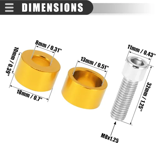 Miniatura 3 de Motoforti Pernos de arandelas de copa colector de escape M8x1.25, pernos de copa de cabezal de escape de carreras de motores, para Acura NSX