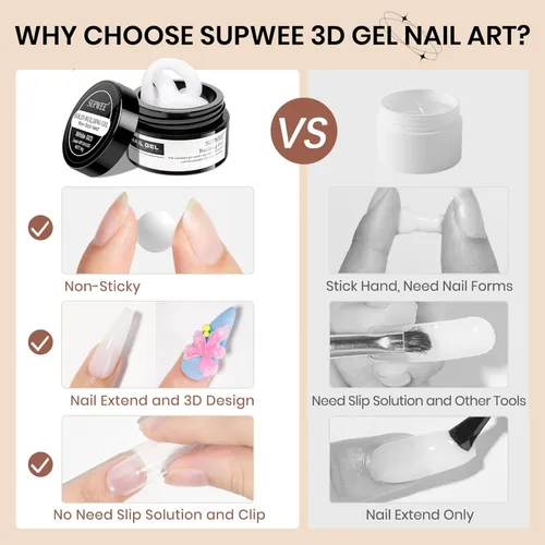 Miniatura 3 de Gel de Escultura 3D Blanco para Uñas, Arte de Uñas en Gel 3D Antiadherente para Extensión de Uñas Geles de Moldeado de Escultura con Arte de Uñas