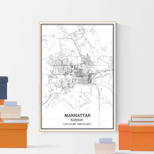 Miniatura 4 de TANOKCRS Póster impreso en lienzo de Manhattan Kansas Estados Unidos, diseño de mapa de Estados Unidos, sin marco, moderno, en blanco y negro