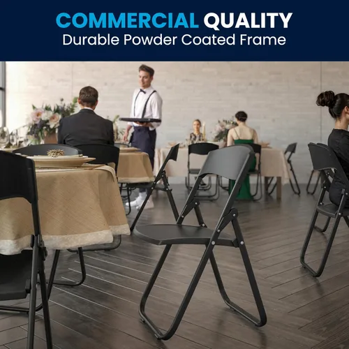 Miniatura 7 de Flash Furniture HERCULES Series - Silla plegable de plástico negro resistente de 500 libras con soportes integrados