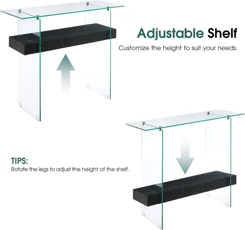 Miniatura 7 de ivinta Mesa de arrimo de cristal con almacenamiento, mesa de sofá moderna de 39.4" para sala de estar, vestíbulo, pasillo, dormitorio 5101 (Negro)