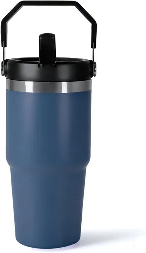 Miniatura 11 de Vaso de 20 onzas con asa, vaso aislado con tapa y popote abatible a prueba de fugas, de acero inoxidable de doble pared, taza de café de viaje