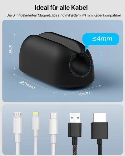 Miniatura 6 de Organizador de cables magnético, soporte de cable de escritorio con 6 clips magnéticos para cables, gestión de cables de carga para oficina en casa