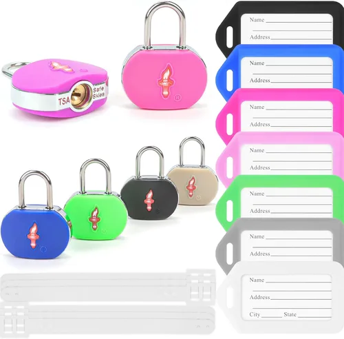 Cerradura para equipaje aprobada por la TSA y 6 etiquetas, cerradura de equipaje con llave y anillo cromado alrededor del cuerpo, traje para maleta,