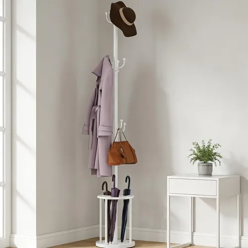 Miniatura 10 de Perchero independiente con soporte para paraguas, perchero con 12 ganchos para ropa, bolsos, sombreros, perchero, árbol, perchero, sombrero, Marrón