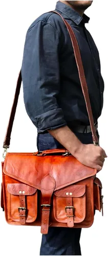 Miniatura 9 de 15 "bolso de mensajero de cuero para computadora portátil, maletín de oficina, regalo para hombres, bolsa de hombro desgastada