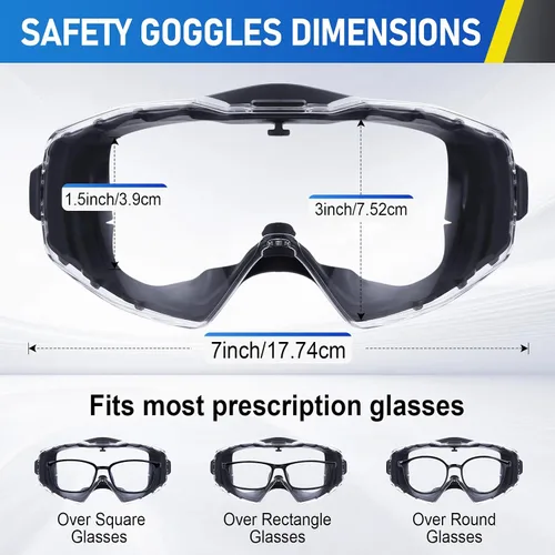 Miniatura 2 de TICONN Anteojos de seguridad antivaho y ajustables, ANSI Z87.1, UV385, protección ocular para adultos