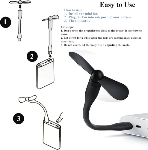 Miniatura 4 de Mini ventilador USB, ventilador de bolsillo portátil alimentado por USB-A, enfriador pequeño, funcionamiento silencioso, para oficina en casa, Negro