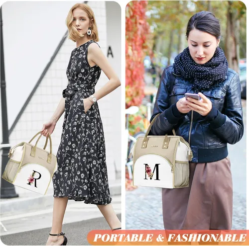 Miniatura 2 de Lonchera con inicial para mujer, lonchera térmica para niñas, lonchera grande para adultos, a prueba de fugas, para trabajo de picnic, bolsa de mano