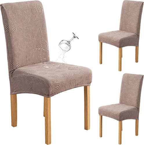 Miniatura 26 de Genina Juego de 2 fundas impermeables para sillas de comedor, fundas elásticas para sillas de comedor con hojas jacquard, protectores extraíbles