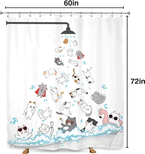 Miniatura 4 de SVBright - Cortina de regadera con diseño de gato para niños, 60 pulgadas de ancho x 72 pulgadas de largo, diseño de animales de dibujos animados