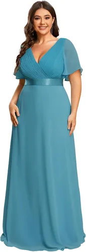 Miniatura 7 de Ever-Pretty Vestido formal para mujer, Navidad, Año Nuevo, cuello en V, gasa, talla grande, largo hasta el suelo, vestido de dama de honor