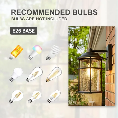 Miniatura 5 de Farol de pared para exteriores, aplique de pared impermeable exterior, iluminación de montaje en pared negra antioxidante con pantalla de vidrio