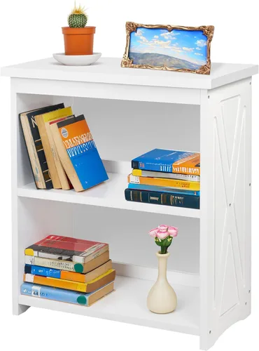Miniatura 24 de Estantería negra de madera natural, estantería de 3 niveles, estantes pequeños para libros, estantes de exhibición y almacenamiento independientes.