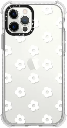 Funda CASETiFY Ultra Impact para iPhone 12 / iPhone 12 Pro - Ditsy Daisies - Blanco - Transparente Frost