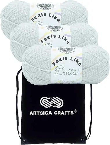 Lion Brand Feels Like Butta Rainy Day 215-99 (3 madejas - mismo lote de tinte) estambre medio #4 poliéster para tejer con gancho y agujas con bolsa