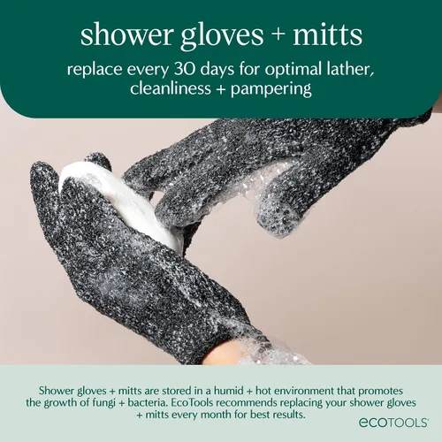 Miniatura 6 de EcoTools Guantes de baño y ducha de carbón, guantes exfoliantes que eliminan la piel muerta y limpian todo el cuerpo, guantes de baño con carbón