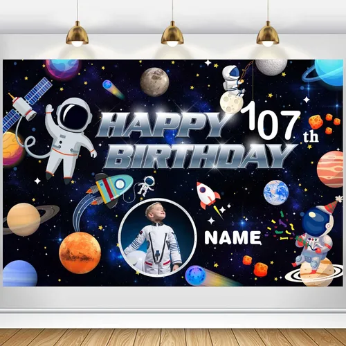 Miniatura 18 de Cartel personalizado de decoración de cumpleaños número 107 con temática de castillo y princesa, pancarta de tela personalizada para suministros