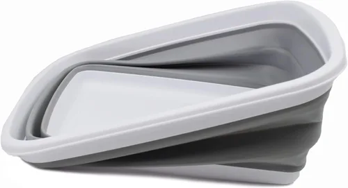 Miniatura 4 de SAMMART Tina plegable de 10 litros (2.6 galones) - Tina plegable para platos - Lavabo portátil - Tina de plástico que ahorra espacio (blanco/gris, 2)