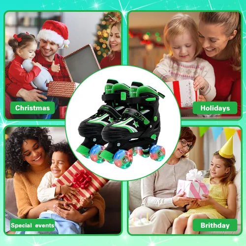 Miniatura 6 de Kids Roller Skates for Boys Girls, 4 Size Adjustable Kids Rollerskates with Light Up Wheels Roller Skates for Boys Girls Ages 5-8 8-12 Verde