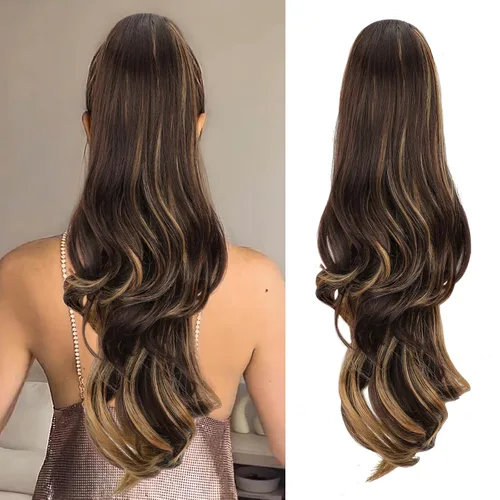 Miniatura 18 de Extensión de cola de caballo rubio, extensión de cola de caballo con cordón de 20 pulgadas para mujeres, extensiones de cabello de cola de caballo