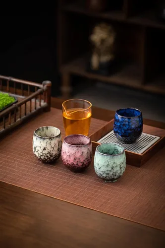 Miniatura 3 de Jianzhan - Taza de té de cerámica, juego de té Kung Fu, taza de café, juego de yerba mate de cerámica, juego de 4 (4 colores)