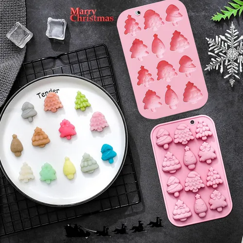 Miniatura 6 de Paquete de 3 moldes de silicona para hornear navideños, moldes de silicona navideños con forma de árbol de Navidad, moldes para jabón y dulces