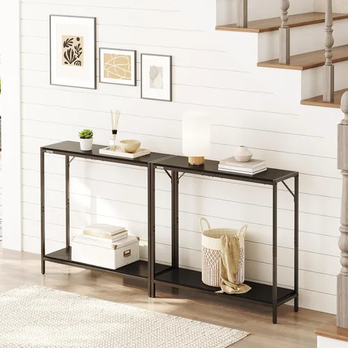 Miniatura 5 de MAHANCRIS Mesa consola, mesa de entrada de 2 niveles, detrás de la mesa del sofá, estilo industrial, resistente y estable, para sala de estar