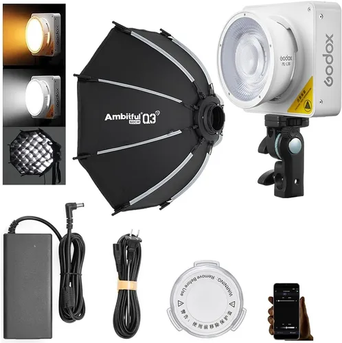 Miniatura 11 de Godox ML100Bi - Luz de video LED de 120 W, kit de iluminación de video bicolor de 2800K-6500K, 34300 Lux CRI 97+/TLCI 98+, control de aplicación