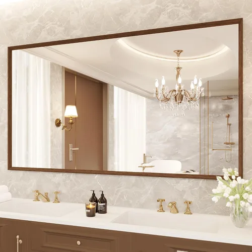 Miniatura 79 de JISOSO - Espejo de baño de 24x36 pulgadas con marco de metal cepillado color níquel, espejo con marco de metal cepillado plateado para pared, espejo