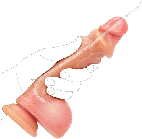 Consolador realista de prepucio movible para chorros, consolador de correa 2 en 1, juguete de silicona para eyacular el prepucio con ventosa, pene