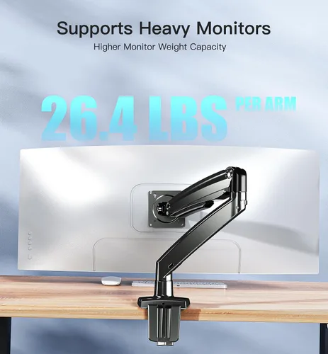 Miniatura 3 de HUANUO Brazo de Monitor de Servicio Pesado para Pantallas Ultra Anchas/Curvas de 49 Pulgadas, Montura de Monitor Ajustable de Movimiento Completo