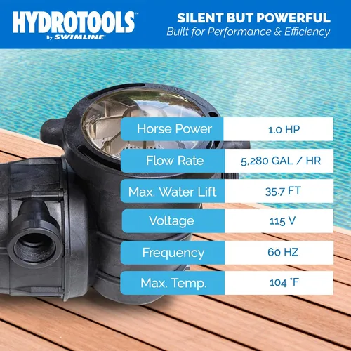 Miniatura 5 de SWIMLINE HYDROTOOLS Bomba de motor de piscina sobre el suelo, Hydro-Flo 0.3 HP con 2220 GPH, vertical