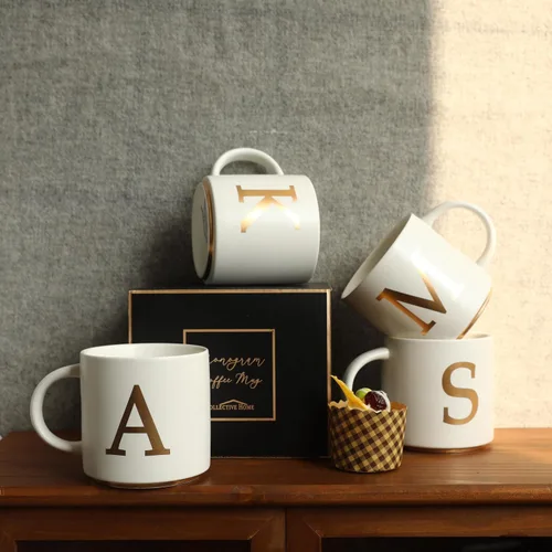 Miniatura 7 de COLLECTIVE HOME - Tazas de cerámica con monograma, tazas de café con inicial dorada de 15 onzas, elegantes tazas de té del alfabeto, elegante taza p