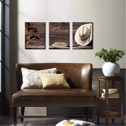 Miniatura 4 de Lienzo impreso para pared, diseño de vaquero occidental, arte de pared, sombrero de vaquero americano, botas de rodeo occidental, cuadro vintage