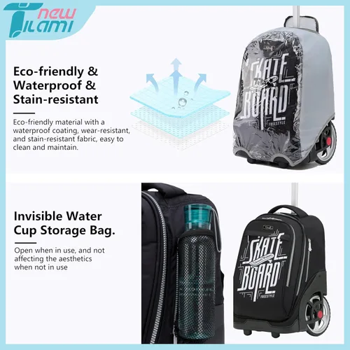 Miniatura 59 de NEW TILAMI Mochila con ruedas de 19 pulgadas con bolsa de almuerzo para niñas y niños, mochila para laptop con ruedas, bolsa de mano duradera