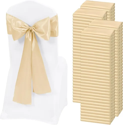 Miniatura 10 de 60 bandas para sillas de satén negro, diseño de lazos con lazos, para decoración de sillas para Acción de Gracias, boda, Navidad, banquetes