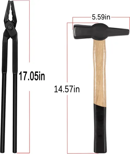 Miniatura 7 de Juego de martillo de herrero y martillo de herrero profesional, reemplazo de martillo de patrón sueco Cross-Peen (juego de 17 pulgadas)