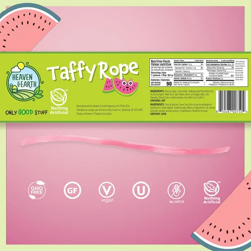 Miniatura 5 de Heaven & Earth Watermelon Wow Taffy Rope 19.5oz (paquete de 24) Fabricado con colores y sabores naturales, sin jarabe de maíz de alta fructosa