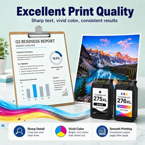 Miniatura 4 de Paquete combinado de cartuchos de tinta 275XL 276XL de repuesto para Canon Ink 275 y 276 PG-275XL CL-276XL para usar con impresoras Pixma TR4720