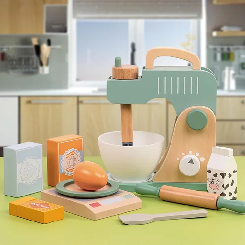 Miniatura 3 de Juego de juguetes de licuadora de madera para niños, juguete mezclador de galletas para hornear, accesorios de cocina Montessori para niñas y niños