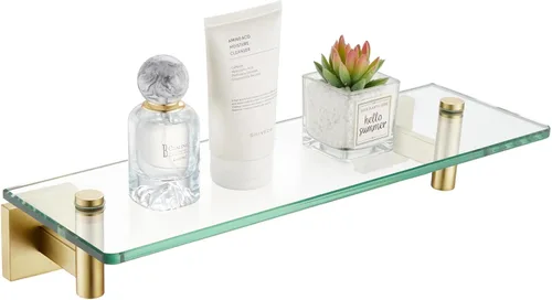 KOKOSIRI Estantes de Pared Flotantes de 12'' Acero Inoxidable Herrajes de Baño Vidrio Templado Estante Colgante Pequeño para