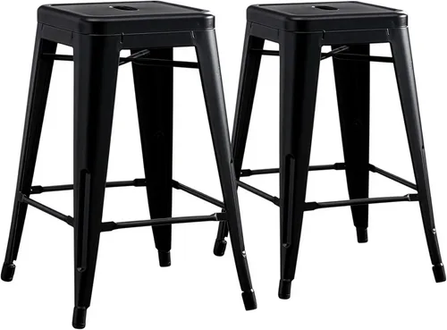 Miniatura 18 de AC Pacific Juego de 2 taburetes de metal de 24 pulgadas, estilo rústico campestre con respaldo bajo, construcción ligera y resistente, fácil NEGRO