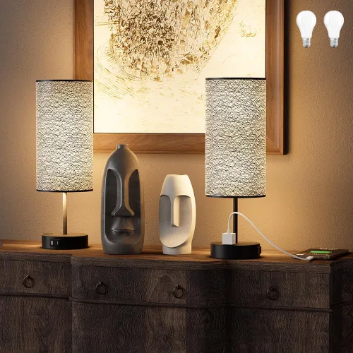 Miniatura 13 de Lámpara de mesa YIDPU para dormitorio, lámpara de mesita de noche para cabecera con tomas de corriente AC, lámpara de escritorio LED ajustable de 3