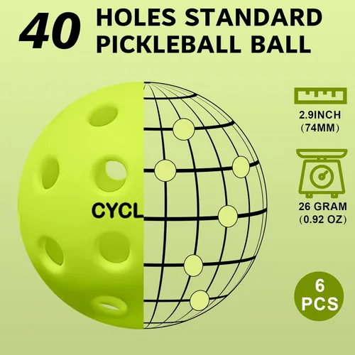 Miniatura 2 de cyclotron 6-Pack Premium Pickleball Balls - USAP Approved, 40 Holes Outdoor/Indoor Pickle Balls with Bag, Perfectly Balanced, High Bounce True Verde