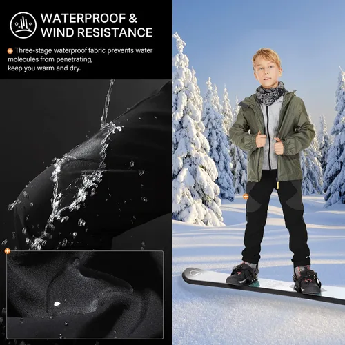 Miniatura 5 de Pantalones de esquí de nieve para niños, senderismo, niños, niñas, impermeables, resistentes al viento, forro polar cálido y aislado