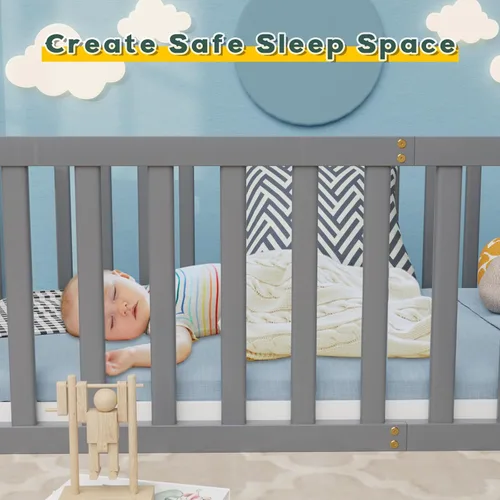 Miniatura 5 de Zevemomo Cama de suelo tamaño individual para niños y niños, cama de piso Montessori individual con barandillas de seguridad y puerta, cama de piso